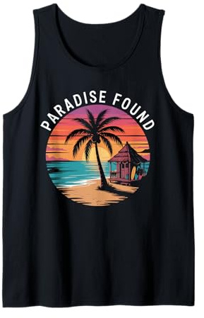 Sunset Summer Mens Tropical Beach Vacation Dress Palm Tree Tank Top