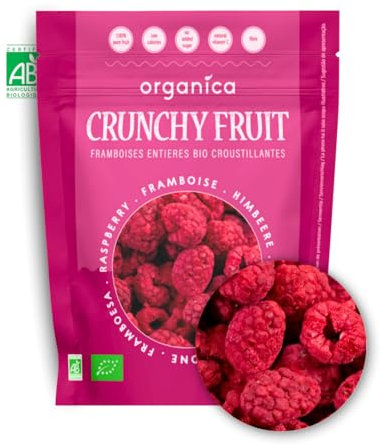 Organica Food Lamponi liofilizzati Bio 100% Frutta – Sacchetto richiudibile 12 g spuntino croccante vegano senza zucchero aggiunto