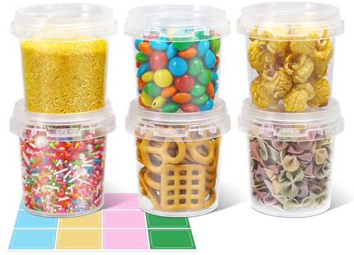 Airtight Clear Plastic Bucket with Lid, Ice Buckets for Parties, Reusable Ice Cream Tub with Handle, Food Storage Container, Food Grade Freezer and Microwave Safe for Sauce, Soup (5 OZ/6 PACK)