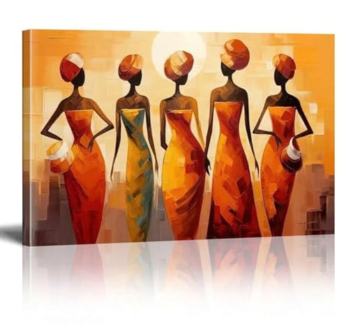 XINBAO Peinture abstraite africaine sur toile, œuvre d'art représentant des femmes africaines, décoration murale pour salon, maison, 40 x 60 cm, avec cadre