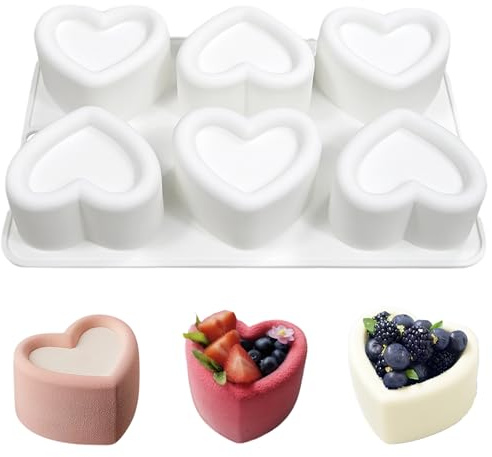 YJFY Lange Streifen Mousse Silikonform Handseife Silikon Formen Gebackene | französische Dessertform Antihaft Silikon MuffinformHitzebeständig Lebensmittelecht Geburtstagsparty (Herzliebe, 6 Löcher)