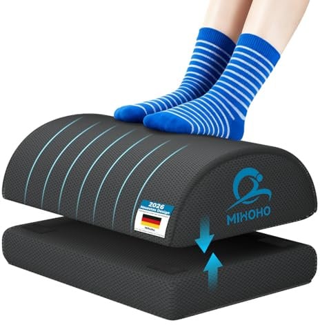 Fußstütze Schreibtisch für unter den Schreibtisch bei der Arbeit, höhenverstellbarer Fußhocker aus Memory-Schaum mit waschbarem Bezug – bequeme, ergonomische Fußstütze (Schwarz)