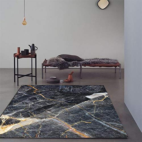 Chanxiang666 Teppich Kurzflor Modern Design rutschfest 160x280cm Dezenter Luxusstil, Marmoroptik, Schwarz Kurzflor, Borte, WeichMaschinenwaschbar