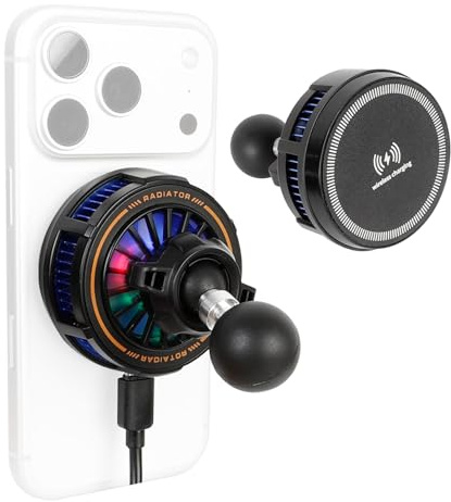xik Magnetic Cooling Charger Phone Holder - Wireless Fast Charger for Magsafe iPhone, [17-25mm Ball],Compatible with RAM B Size Mounts Double Socket Arm