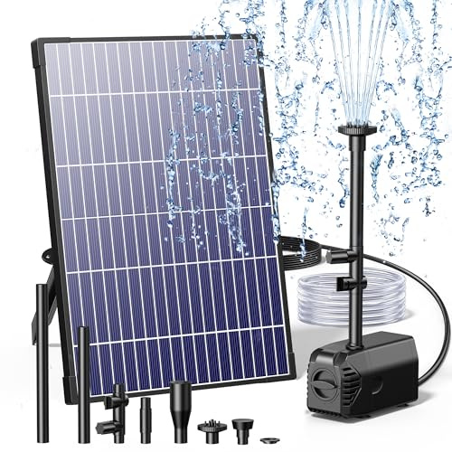 Biling 12W Solar Pond Pump 160L/H Dry-Run Protection Quiet Pump For Garden | 1.5m max lift, 5m cable, 4 spray nozzles, dual filtration sponge, bird bath, small water feature, fountain DIY layout