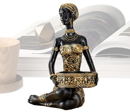 Dubbulon Afrikanische Skulptur,Resin Tischdekoration | Schwarz Goldene Frauen Figur Deko - Für Schmuck Süßigkeiten Kerzen Zuhause Wohnzimmer Schreibtisch Schrank