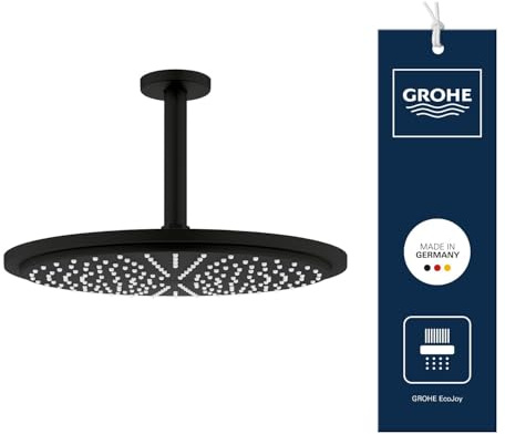 GROHE Rainshower Cosmopolitan 310, Kopfbrause wassersparend 8l pro Minute (Duschkopf mit Deckenauslass, Antikalk-System, DropStop verhindert Nachtropfen), phantom black, 26067KF0