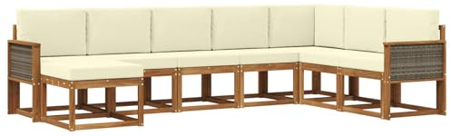 vidaXL Outdoor-Sofagarnitur 8 pcs Natur und Creme Massivholz Akazie, Moderner Garten Sofa, wetterfeste Eckcouch, Möbel zum Entspannen auf Terrasse, Patio Lounge und Komfortset