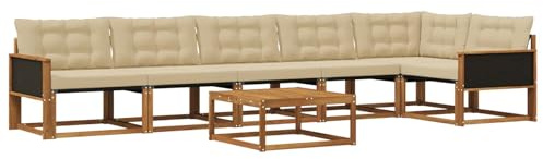 vidaXL Outdoor-Sofagarnitur mit Kissen 7 pcs Natur und Beige, Garten Sofa für draußen, modernes Lounge Set, langlebige Möbel für die Terrasse, bequemes Sitzen