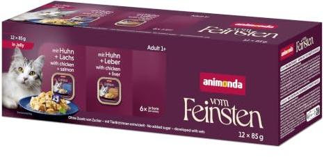 animonda Vom Feinsten Adult Geflügel Vielfalt in Gelee, Mixpack (12 x 85 g), Nassfutter für ausgewachsene Katzen, Katzenfutter ohne Zucker