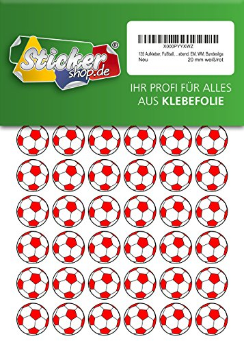 135 Aufkleber, Fußball, Sticker, 20 mm, weiß/rot, aus PVC, Folie, bedruckt, selbstklebend, EM, WM, Bundesliga