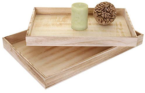 2er Set Schale T285, Serviertablett Frühstückstablett Holztablett Dekotablett, Shabby-Look - naturbraun