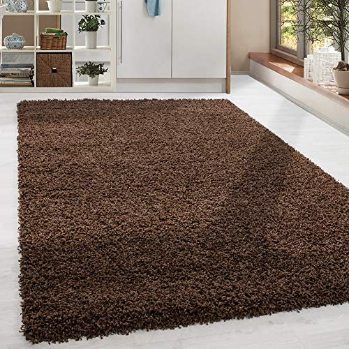 HomebyHome Teppich Wohnzimmer Shaggy Hochflor Braun Rechteckig 160x230 cm Einfarbig Design - Flauschiger Teppich Schlafzimmer Moderne Extra Weich Pflegeleicht - Carpet Living Room