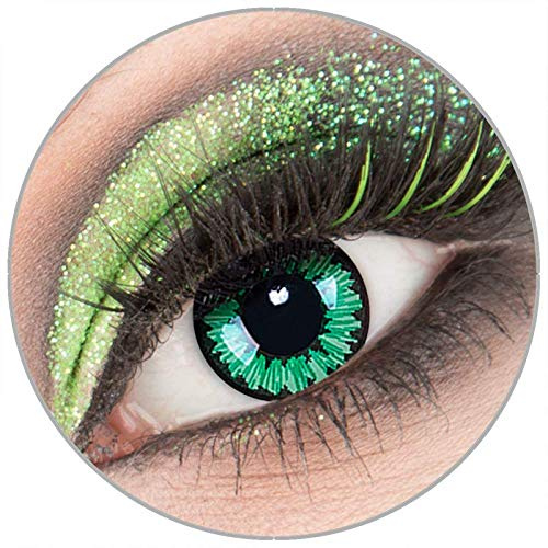 Farbige grüne schwarze 'Green Flower' Kontaktlinsen ohne Stärke 1 Paar Crazy Fun Kontaktlinsen mit Behälter zu Fasching Karneval Halloween - Topqualität von 'Giftauge'