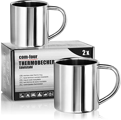 com-four® 2x tasse thermique en acier inoxydable - 180 ml par tasse - tasse isolante à double paroi - tasse à café incassable - tasse à boire thermique - tasse de camping - tasse - sans BPA (180ml)