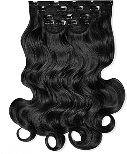 Lullabellz Super Thick Curly Clip In Hair Extensions 5-Piece, 22-Inch Length, Jet Black