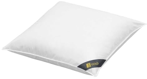 Spessarttraum Daunenkissen 80x80 cm Gold | 3-Kammer Kopfkissen | 90% Daunen & 10% Federn Füllung (Außenkammer)| Allergiker geeignet (Nomite) | Oeko-TEX | Made in Germany | weiß