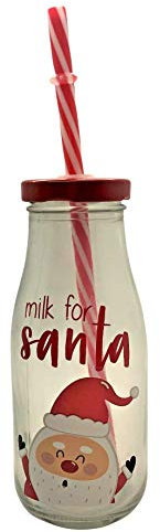 Swan household ® - Christmas Novelty Glass Mason Drinking Jar/Milk Bottle with Straw 15 x 5.5 cm (Santa)