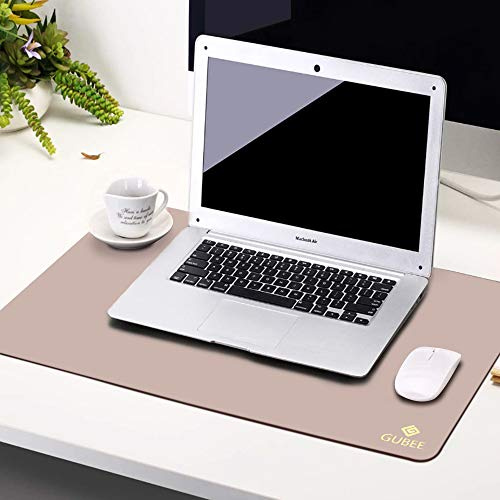 GUBEE PU Cuero Almohadilla de Escritorio de Oficina Multifuncional,Impermeable Antideslizante Anti-Sucio Alfombrilla de ratón para Oficina, hogar y Viajes (Rosa/Plata)