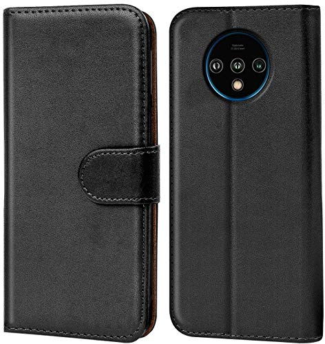 Verco Handyhülle für OnePlus 7T Hülle, Klapphülle für OnePlus 7 T Tasche PU Leder Flip Case Brieftasche, Schwarz