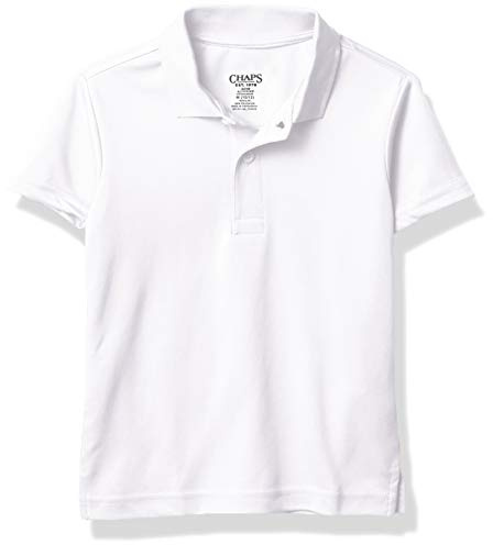 Chaps Boys' School Uniform Performance Short Sleeve Solid Polo, White, 4-5