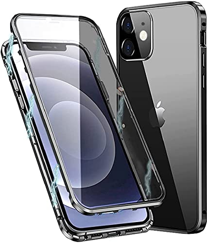 MIMGOAL Hülle für Apple iPhone 11 Hülle,Magnetische Metallrahmen 360 Grad Full Body Handyhülle Vorne hinten Gehärtetes Glas Schutzhülle Einteiliges Ultra Dünn Flip Transparente Cover,Schwarz
