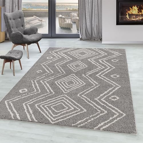 SIMPEX Kurzflor Teppich, Berber-Design, Teppich Beige, 140 x 200 cm, Teppich Boho-Stil, Teppich Wohnzimmer