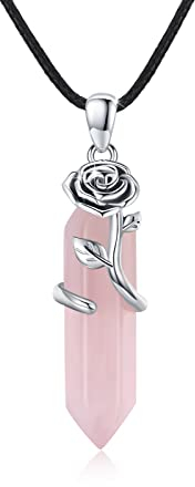 CUOKA MIRACLE Rosenquarz Kette 925 Sterling Silber Heilstein Rosenquarz Halskette Damen Rose Blume Kette Rose Schmuck Geschenk für Frauen Mädchen Mutter Tochter Kinder
