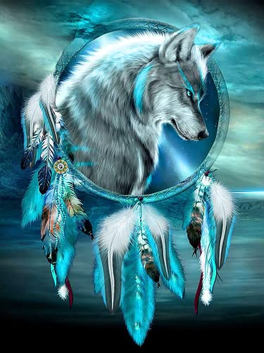Jamley Diamond Painting Wolf, Diamant Painting Bilder Traumfänger Tier, Kreuzstich Diamond Dekoration für Home Wall Décor und Geschenke 30 x 40 cm