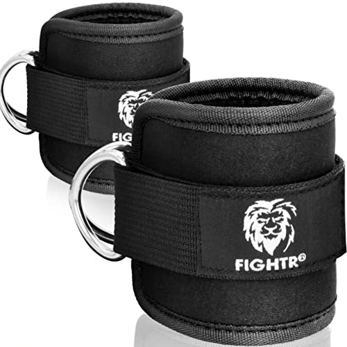 FIGHTR® Fußschlaufen (gepolstert) - für Fitness Training am Kabelzug - (2 Stück) Ankle Straps für Frauen und Männer