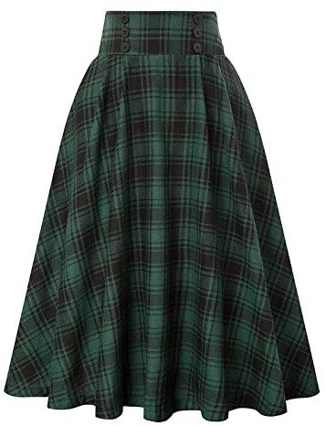 BiilyLi Jupe Longue Femme Carreaux Vintage Elégante Taille Haute A-Line Taille élastique Midi Jupe Plissée Casual Gris-XXL