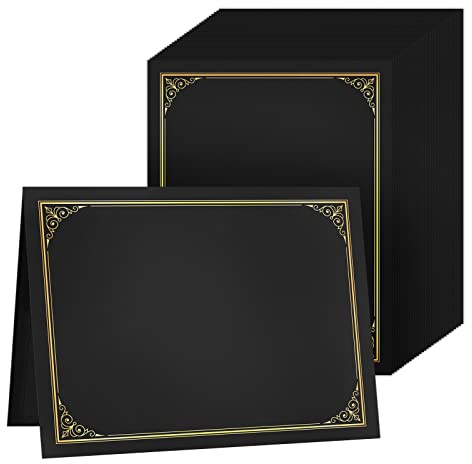 SUNEE Certificate Holders(Black, 30 Packs, New Pattern), Diploma Covers Gold Foil Border, for Letter Size 8.5x11 Certificates, Cardstock, Document Papers