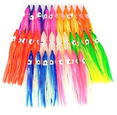 PISCORUSH 30STK Leuchtende Oktopus Tintenfisch Röcke Schleppköder Trolling-Köder Angelköder Set Salzwasser Köder Mehrfarbig 5cm-12cm (30 STK, 9cm)