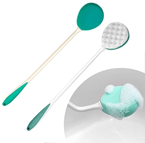 2 Pack Helping Hand Company Long Reach Sponges. Comfi-Grip Long Handled Sponge + Long Handle Exfoliating Washing Sponge 26/66cm Long. Bendable Shower Sponges for Elderly or Disabled