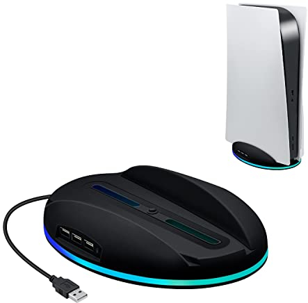 Mcbazel PS5 Standfuß RGB Vertikale Ständer Halterung mit USB2.0 Hub Ladeanschlüssen Kompatibel mit PS5 UHD & Digital Edition Konsolen - Schwarz (Nicht für PS5 Slim/Pro)