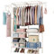YORKING Clothes Rails Heavy Duty Garment Rack Hanging Rack Black Coat Display Stand Open Storage Wardrobe with 4 Hangers Hooks 6 Tiers Shoes Organizer Shelf for Living Room Bedroom White