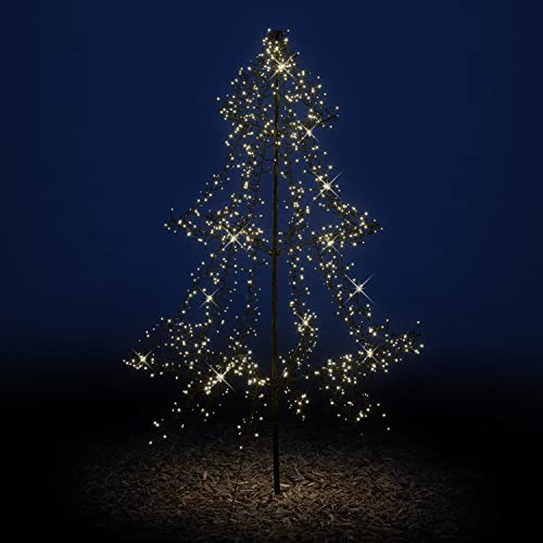 LED Outdoor Weihnachtsbaum Metallbaum Lichterbaum für Außen Vorgarten Timer Funktionen aufklappbar Outdoor Tannenbaum Umrisse (3m - 1800 Funkelnde LED)