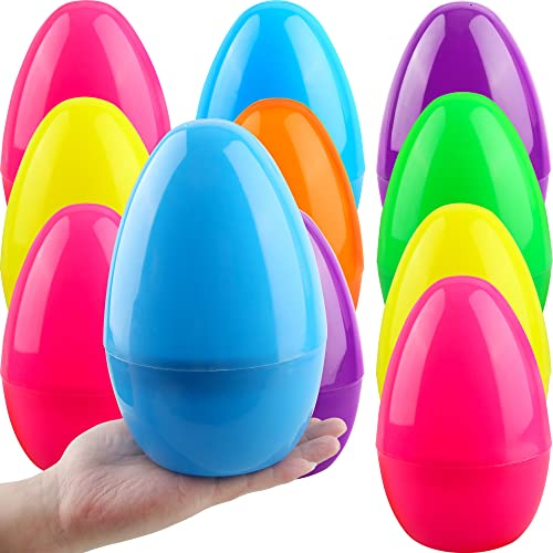 Cotiny 12 Pack Jumbo Easter Eggs Fillable Giant Colorful Plastic Easter Eggs 7.9 Inch Large Surprise Egg for Kids Adults Easter Hunt Party Favors Toys, 6 Color
