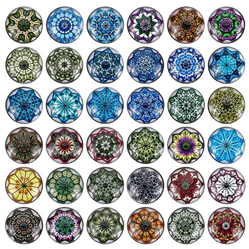SUNNYCLUE 1 Box 36 Stück Druckknöpfe Aus Glas Glas Druckknöpfe Mandala Blumen Anhänger Austauschbare Druckknöpfe Für Die Schmuckherstellung Lanyard Halskette Armbänder Abreißknöpfe Erwachsene 18 mm
