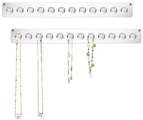 Newellsail Halsketten-Aufhänger Acryl-Halskettenhalter Wandmontage Schmuck-Organizer mit 12 Diamant Form Haken für Halsketten, Armbänder, Ketten, Ohrringe, 2 Stück (Transparent)