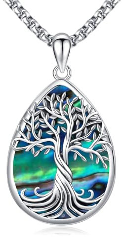Friggem Baum des Lebens Halskette, Damen Kette 925 Sterling Silber Baum des Lebens Anhänger Abalone Muschel Schmuck für Frauen Mädchen (Abalone Muschel Lebensbaum-B)