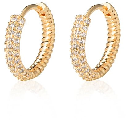 Jenosy Ohrringe Damen Gold mit Zirkonia - Zarte Creolen, Modische Leichte Knorpel Huggie Hypoallergene Ohrringe 18K Vergoldet Modeschmuck für Frauen und Mädchen