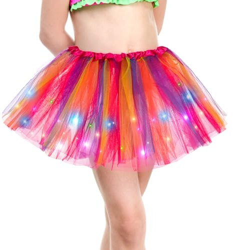 Kefiyis Tüllrock Kinder Tütü Tüllrock Mädchen mit LED Lichterkette Tutu für Ballett Karneval Festival Party Mehrfarbig
