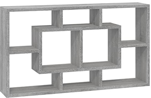 vidaXL Wandregal mit 8 Fächern Bücherregal Hängeregal Wandboard Regal Schweberegal Wohnzimmerregal Wandablage Ausstellungsregal Grau Sonoma