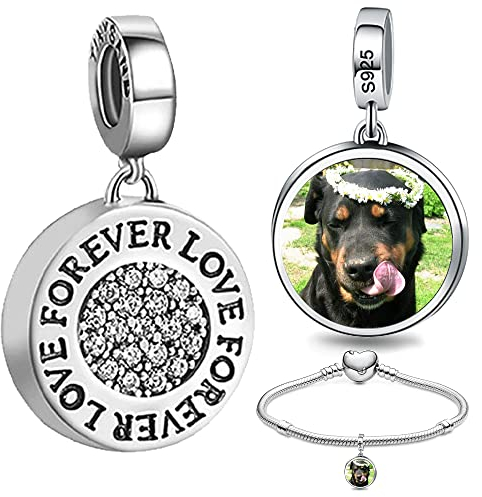 925 Sterling Silber Personalisierter Runder Foto-Charm - Kompatibel mit Pandora Armband & Kette Individuelles Geschenk mit deinem Bild (Forever love)