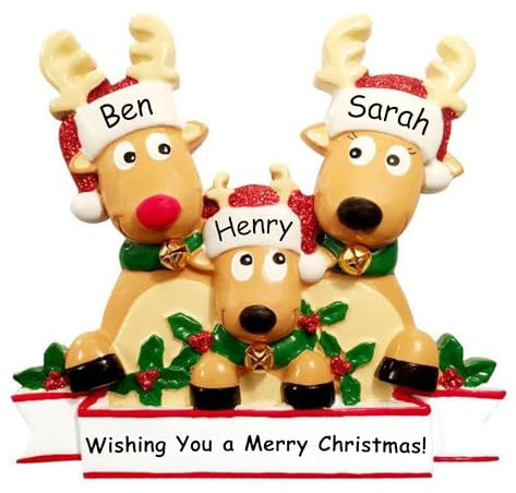 Personalised Christmas Decorations 2024 | Reindeer Custom Name for Family of 2, 3, 4 | Christmas Tree Ornaments, Personalised Bauble for Family Ornaments and Personalised