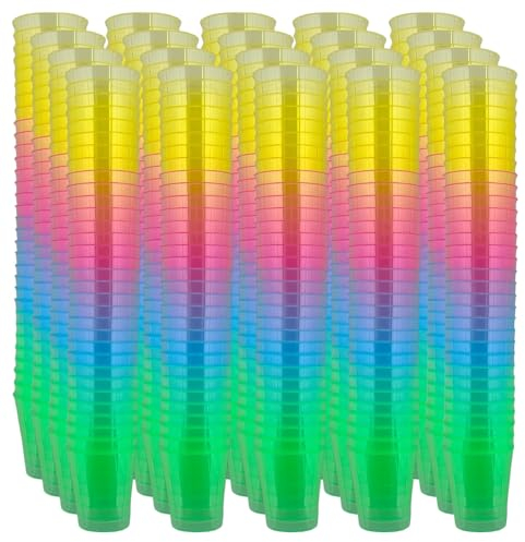 MIJOMA Vasos de chupito irrompibles de plástico, resistentes, vasos de chupito Jello Shots, postres, fiestas, bodas, cumpleaños, lavaplatos, reutilizables, 29 ml (arco iris, 640 unidades)
