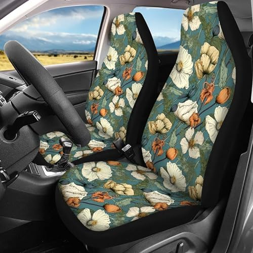 Kuiaobaty Retro Blumen Auto Sitzbezüge, Malerei Floral 3 Pcs Auto Sitzbezüge Full Set Elastische Satteldecke Autos Innenraum Protector