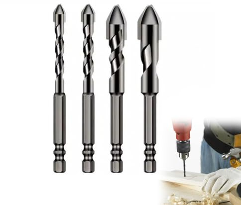 Exzenterbohrer mit schrägem Kopf und hoher Härte, Multifunktions-Bohrer-Sets, HSS Sechskant-Schaft-Bohrer, Doppel-U-förmige Spanleitstufe Exzenterbohrer Schrägkopf für Metall, Holz, Fliesen (4 Stück)