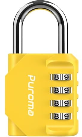 Puroma 1 Pack Combination Lock for Locker 4 Digit Outdoor Waterproof Padlock for School, Gym, Sports, Fence, Toolbox, Gate, Case, Outdoor, Hasp Storage (Yellow)
